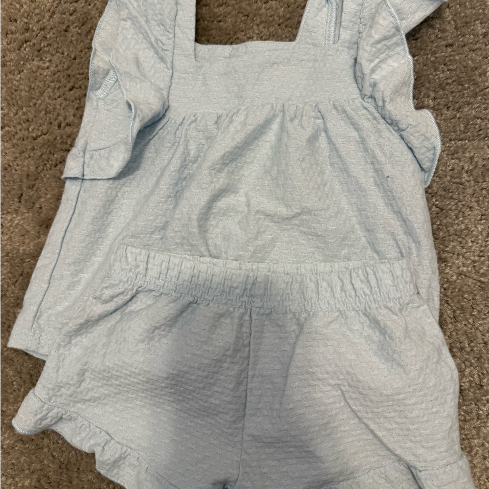 Charming Sky Blue Kids Ruffle Top and Shorts Set